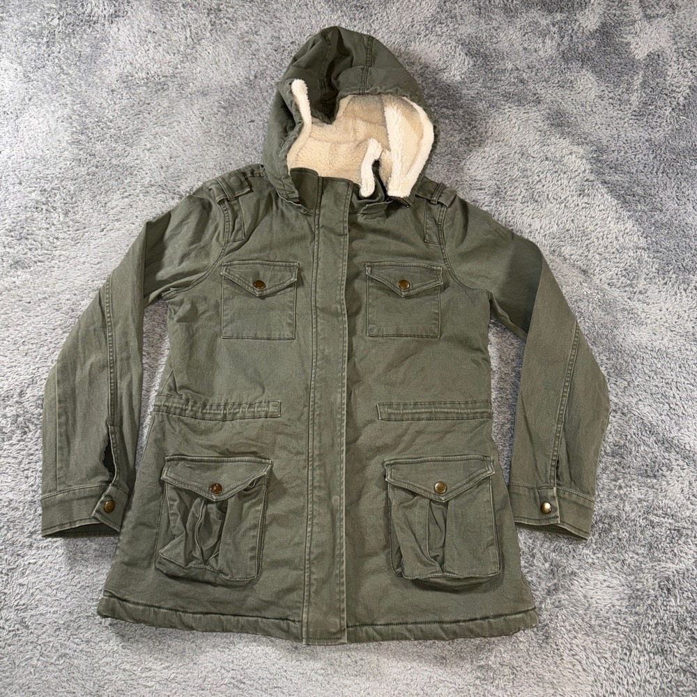 Market & Spruce Womens M Olive Green Sherpa Lined Hooded Utility Parka Jacket
